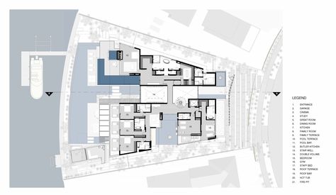 Image 19 of 20 from gallery of Dilido House / SAOTA. First floor plan Saota Architects, Miami Pool, Miami Mansion, Concrete Construction, Miami Houses, Outdoor Living Rooms, Ground Floor Plan, Dream Houses, Roof Plan