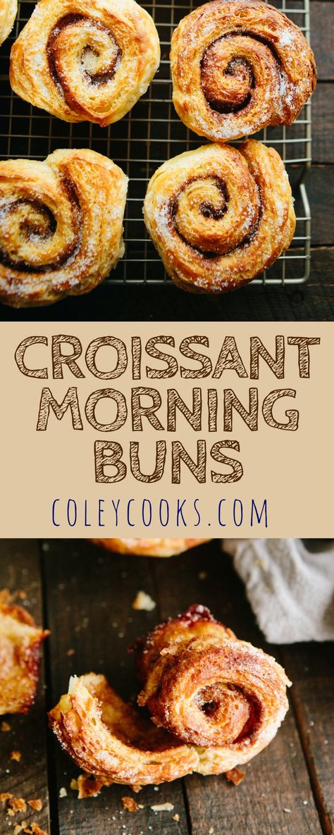 Croissant Morning Buns | A rich, buttery laminated croissant dough is folded with cinnamon sugar to create the flakiest, butteriest breakfast buns on the planet! #morning #buns #breakfast #cinnamon #croissant #homemade #recipe | ColeyCooks.com Recipes With Croissant Dough, Croissant Dough Ideas, Breakfast Casserole With Croissants, Breakfast Casserole Croissant, Morning Buns, Healthy Recipes Crockpot, Weekend Baking, Morning Bun, Recipes Potato