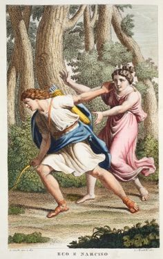 This painting shows Echo chasing Narcissus. I believe the painting depicts the love story in Book 3 of Ovid's Metamorphoses because it illustrates Narcissus running away from Echo's love towards him. Echo And Narcissus, Ovid Metamorphoses, Greek Mythology Art, Art And Literature, Photo Mug, Roman Mythology, Falling In Love With Him, Mythology Art, Greek Mythology