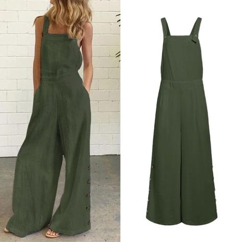 Colorful Jumpsuit, Casual Wide Leg Pants, Khaki Fashion, Casual Rompers, Overalls Women, Sleeveless Rompers, Wide Leg Jumpsuit, Rompers Women, Casual Wardrobe