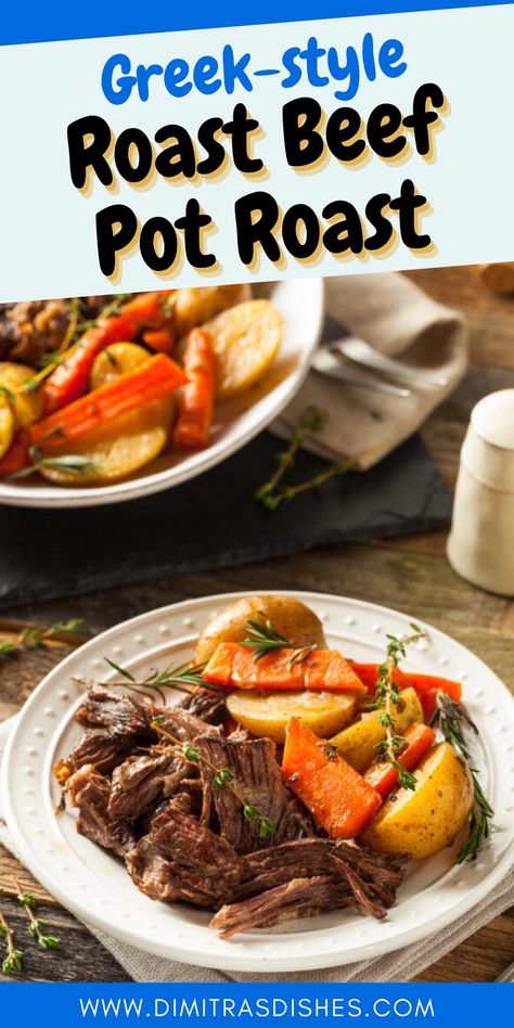 Greek Roast Beef Recipes, Pot Roast Meal Prep, Mediterranean Pot Roast, Roast Meal Prep, Beef Pita, Healthy Pot Roast, Mediterranean Roast, Pork Pot Roast, Greek Meals