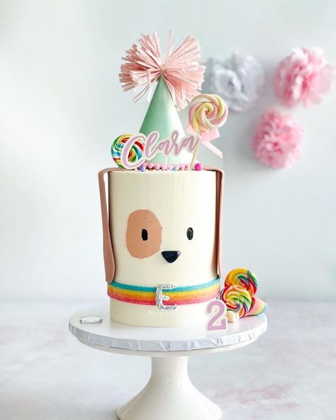 Puppies Cake Ideas, Dog Theme Cupcakes Puppy Party, Puppy Bday Cake, Puppy Party Cake Ideas, Dog Party Cake Ideas, 1st Birthday Cake Dog Theme, Rainbow Puppy Birthday Party, Puppy Party Cupcakes, Rainbow Puppy Cake