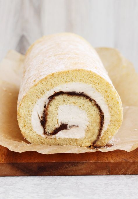 Soft Vanilla Swiss Roll Cake with Fudge Swirl Cream Filling – Scientifically Sweet Vanilla Swiss Roll, Scientifically Sweet, Vanilla Cream Filling, Swiss Roll Cake, Dark Chocolate Fudge, Cake Rolls, Recipes Authentic, Vanilla Sponge Cake, Puff Recipe