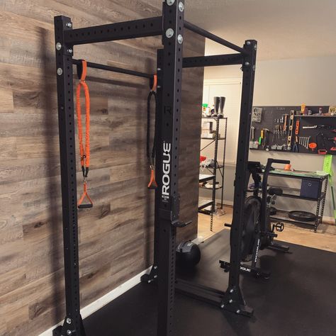 Equipment: Rogue RML-390F & Rogue Echo Bike Garage Home Gym, Muay Thai Gym, Exercise Room, Back Machine, Garage Gym, Man Cave Garage, Garage House, Workout Rooms, Muay Thai