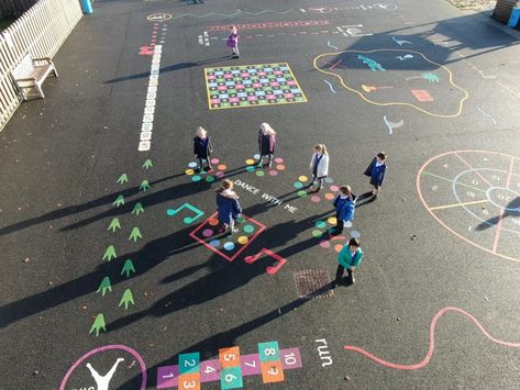 Playground Markings Archives - Designs & Lines Schools Designs, School Playground Design, Elementary School Projects, Playground Markings, Playground Painting, Homeschool Room Design, Classroom Awards, Paint Games, Playground Games