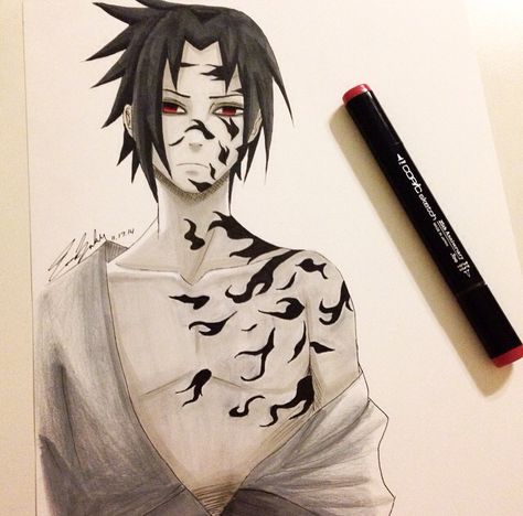 Sasuke Uchiha Curse Mark by @emmachan97 Sasuke Mark, Naruto Curse Mark Tattoo, Sasuke Cursed Seal, Sasuke Uchiha Curse Mark, Sasuke Curse Mark Tattoo, Sasuke Curse Mark, Curse Mark Tattoo, Sasuke Drawing, Curse Mark