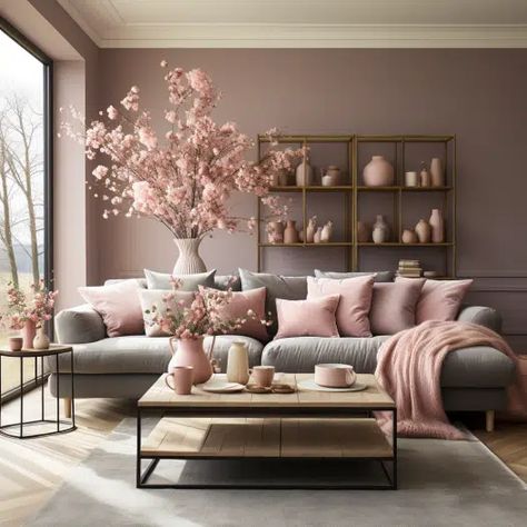 20 Beautiful Two Colour Combinations for Your Living Room - HearthandPetals Gray Pink Living Room Ideas, Pink Grey Lounge Living Rooms, Pink And Gold Decor Home, Living Room Grey And Pink, Pink And Grey Living Room Ideas Rose Gold, Gray And Pink Decor, Pink Gray Living Room Decor, Living Room Decor Pink And Grey, Pink And Grey Home Decor