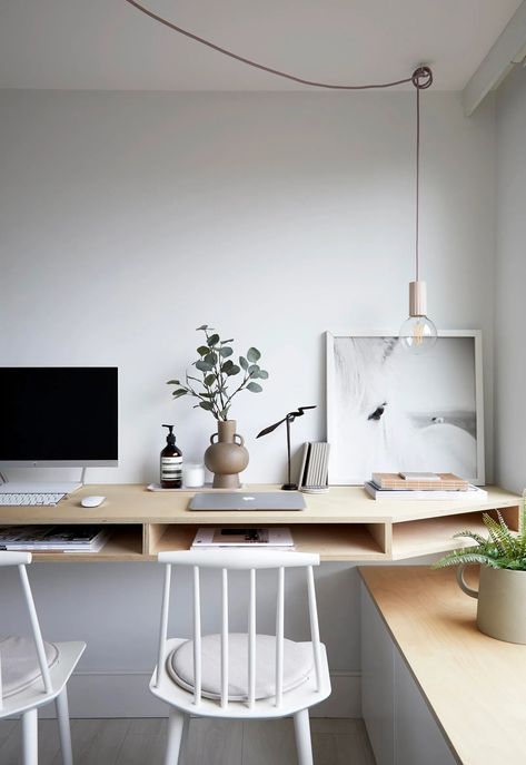 Contemporary Open Plan Living, Victorian Renovation, Minimalist Home Office, Plywood Interior, Desk Inspiration, Office Guest Room, Minimalist Office, Workspace Inspiration, Office Interior Design