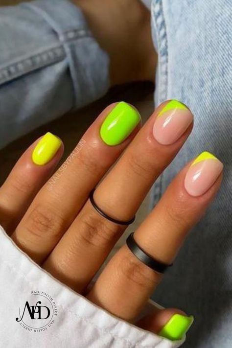 Summer Nail Polish Designs, Neon Gel Nails Short Summer, Artist Nails Design, Bright Colour Nails, Light Nails Design, Neon Gel Nails, Short Neon Nails, Subtle Pride Nails, Neon Gel Polish