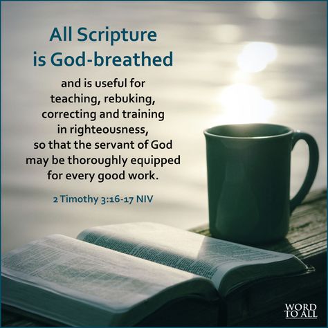 All Scripture is God-breathed and is useful for teaching, rebuking, correcting and training in righteousness, so that the servant of God may be thoroughly equipped for every good work. - 2 Timothy 3:16-17 NIV #Bible #live #Jesus #wordtoall Godly Sayings, Spiritual Corner, 2 Timothy 3 16 17, Nice Sentences, Encouraging Scripture Quotes, Best Christian Quotes, Unveiled Wife, Servant Of God, Inspirational Scriptures