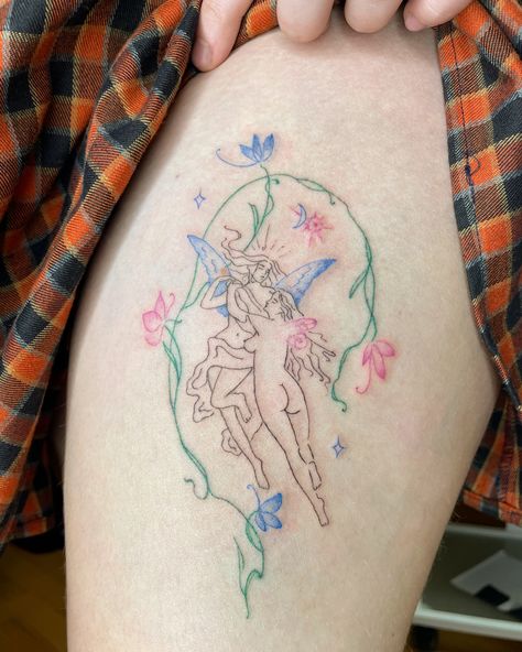 #tattooideas #fairytattoodesigns #aesthetic Sapphic Tattoo, Human Tattoo, Fairies Tattoo, Human Flower, Tattoo With Flowers, Fairy Tattoo Designs, Fairy Tattoo, Flower Tattoos, Tattoo Artist