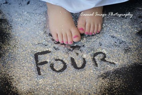 writing in glitter - so cute! // 4 year old birthday session 4 Year Picture Ideas, 6th Birthday Photoshoot Ideas, 4th Birthday Photoshoot Ideas, 5th Birthday Photoshoot Ideas, 4th Birthday Photoshoot, 4th Birthday Pictures, 3rd Birthday Pictures, Bday Pics, Birthday Glitter