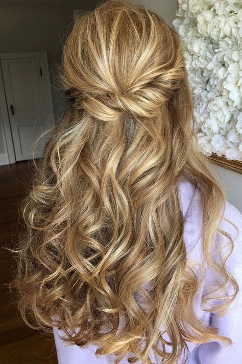 I like the twists but would want more volume on top Down Curly Hairstyles, Partial Updo, Down Hairstyles For Long Hair, Curly Prom Hair, Hair Half Up Half Down, Wedding Hair Half, Hair Half Up, Prom Hair Down, Wedding Hairstyles Half Up Half Down