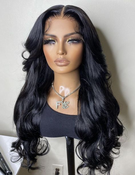 Middle Part Jet Black Wig, Md Hairstyles, 28 Inch Wig, Black Wigs For Black Women, Jet Black Wig, Black Lace Wig, Black Hair Wig, Ladies Wigs, Black Hair Wigs