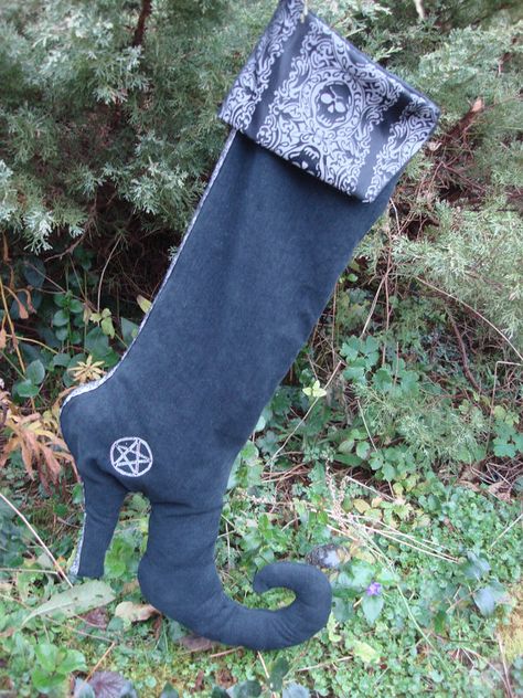 Goth witch Yule Christmas stocking large handmade  by WYTCHHAZE, £50.00 Yule Stocking, Witch Yule, Celtic Medieval, Yule Christmas, Witchy House, Victorian Boots, Goth Witch, Holiday Trees, House Things