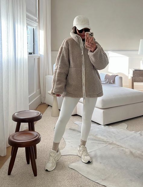 The infamous teddy jacket I wore last year is back in stock just in new colors! Cozy outfit idea, casual chic style, cozy comfy style, errands ootd, coffee run outfit, jacket for fall/winter 2023, teddy coat outfit idea, fall trends 2023, womens fashion, womens fashion trends, winter 2023 outfit idea, neutral cold weather outfit, what to wear this fall/winter 2023. Coffee Run Outfit Winter, Oversized Teddy Coat Outfit, Winter Walking Outfit Cold Weather, Winter Sporty Outfits Cold Weather, Cute Cold Outfits, Sport Outfits Winter Cold Weather, Oysho Outfits, Winter Sporty Outfits, Teddy Jacket Outfit