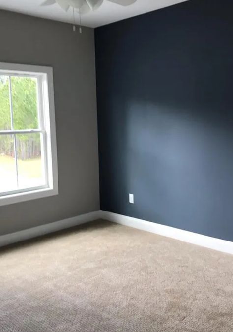 Outerspace Sherwin Williams Walls, Outer Space Sw Paint, Outer Space Paint Sherwin Williams, Kids Bedroom Wall Painting Ideas Boys, Sherwin Williams Outerspace Accent Wall, Outer Space By Sherwin Williams, Sw Outerspace Bedroom, Bedroom Accent Wall Ideas Paint Colors Modern, Blue Boys Room Paint