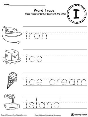 Trace Words That Begin With Letter Sound: I. Preschool learning letter sounds printable activity worksheets. Letter I Words, I Words, Letter I Worksheet, Tracing Letters Preschool, Alphabet Writing Practice, The Letter I, Letter Sound, Alphabet Worksheets Preschool, Printable Preschool Worksheets