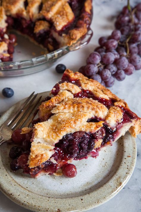 Grape and Blueberry Pie by Irvin Lin of Eat the Love. Blueberry Pie Recipe, Grape Pie, Autumn Dessert, Flaky Crust, Blueberry Pie, Chocolate Pies, Early Autumn, Fall Desserts, Pie Recipe