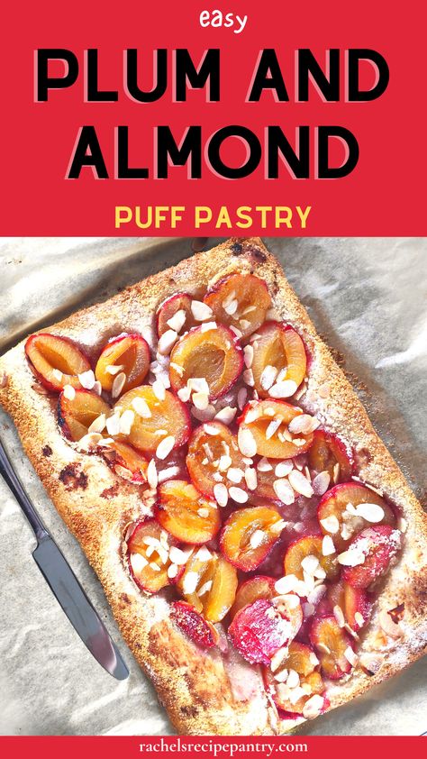 The best plum and almond puff pastry recipe that is quick and easy. Sweet and tart plum with a crunchy almonds make a great combination. #plumpuffpastry Easy Plum and Almond Puff Pastry Recipe Puff Pastry Plum Tart, Plum Puff Pastry, Almond Puff Pastry, Almond Puff, Plum Galette, Puff Pastry Recipes Dessert, Puff Pastry Recipe, Plum Tart, Puff Pastry Desserts