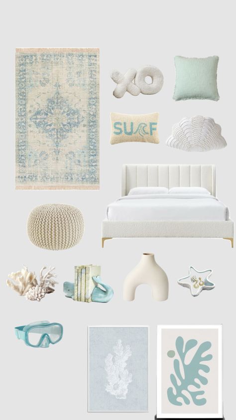 #homedecor #coastal #bedroom #coastalbedroom #beach #beachybedroom Aesthetic Bed Decor, Beach Girl Bedroom, Girl Bedroom Ideas Aesthetic, Beds Aesthetic, Beachy Bedding, Beach Beds, Bedding Aesthetic, Coastal Room Decor, Ocean Room Decor