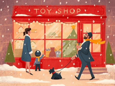 Christmas Toy Shop, Christmas Card Images, New Year Illustration, Holiday Images, Forest Illustration, Shop Illustration, 카드 디자인, Toy Shop, Holiday Illustrations