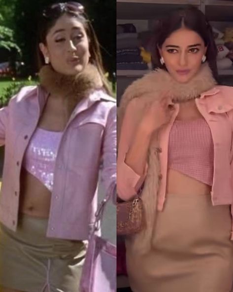 Bollywood Movie Costumes, Pooh Outfits Kareena, Retro Bollywood Outfits Women, Pooh Outfits Kareena K3g, 90s Bollywood Fashion Women, 2000 Bollywood Fashion, Iconic Bollywood Outfits To Recreate, Bollywood Halloween Costume, Poo From K3g Outfits