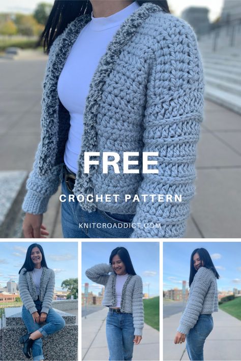 650 yards weight 6 yarn Crochet Crop Top Sweater (Free Pattern XS-XXL) - KnitcroAddict Crochet Crop Top Sweater, Crochet Baby Cardigan Pattern, Sweater Free Pattern, Crochet Cardigan Free, Crochet Jacket Pattern, Ripple Pattern, Crochet Cardigan Pattern Free, Baby Cardigan Pattern, Crochet Hoodie