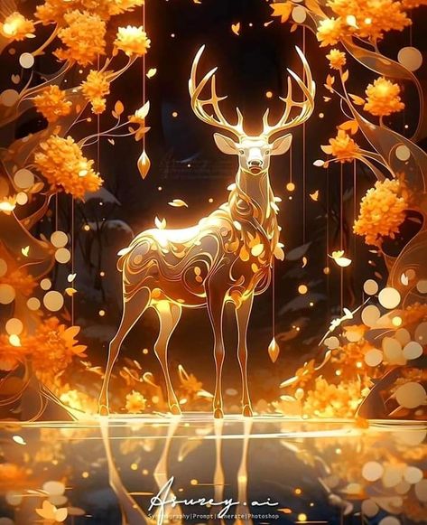 Deer Anime, Fantasy Deer, Golden Deer, Gold Deer, Design Outfit, Alice Angel, Deer Design, Deer Art, Black Orchid