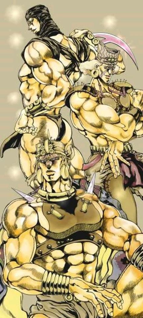 Eidisi, Wamu & Kars, The Pillar Men...... Ayayayayayaayaya!! Jojo Pillar Men, The Pillar Men, Jojo Kars, Pillar Men, Kars Jojo, Men Pose, Jojo's Biz, Jojo Stardust Crusaders, Lion Heart