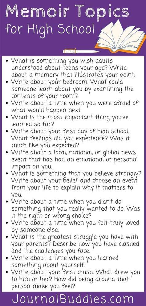 Use these memoir topics and ideas for middle school and high school in your classroom to help your students learn how to start a memoir! Memoir Ideas, High School Journal, Middle School Writing Prompts, Writer Resources, College Essay Topics, Writing Skill, Journal Prompts For Kids, High School Writing, Expository Essay