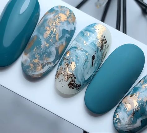 Boring Nails, Unghie Sfumate, Turquoise Nails, Marble Nail Designs, Art Deco Nails, Cute Nail Art Designs, Casual Nails, Almond Acrylic Nails, Trendy Nail Art