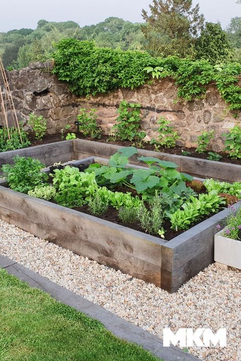 Garden Vegetable Patch, Raised Beds Sleepers, Railway Sleepers Garden, Sleepers In Garden, Plant Vegetables, Building A Retaining Wall, Raised Bed Garden Design, Vegetable Patch, Garden Railway