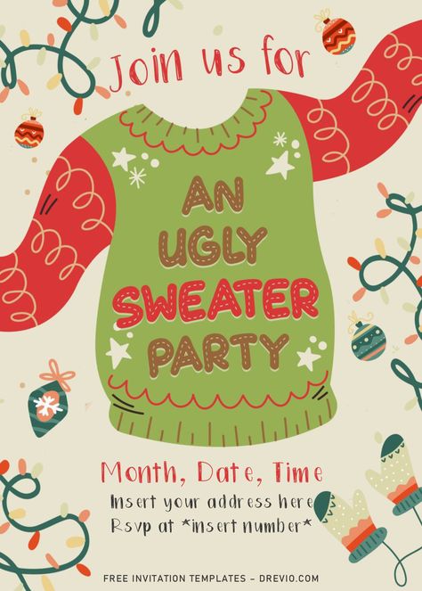 Download Now Free Ugly Sweater Party Invitation Templates For Word   It’s holiday season! And nothing could be more anticipated than having a winter themed party. Put a twist to your party with these adorable Ugly Sweater birthday bash ideas. Whether you a... Ugly Christmas Sweater Invitations, Ugly Sweater Invitations, Ugly Christmas Sweater Party Invitations, Ugly Sweater Party Invitations, Best Ugly Christmas Sweater, Free Printable Invitations Templates, Christmas Sweater Party, Disney Invitations, Birthday Disney