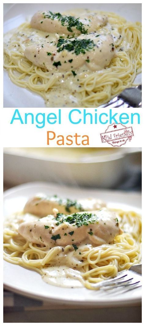 Easy to make Angel Chicken Pasta. Just cook the ingredients in one saucepan, pour over chicken and bake in the oven. Great family dinner for busy nights. www.kidfriendlythingstodo.com #angelchickenbake #angelchickenpasta #angelchickenoven Pasta Chicken Casserole, Angel Chicken Recipe, Angel Chicken Pasta, Baked Chicken Pasta Recipes, Angel Chicken, Cream Cheese Pasta, Pasta Bake Recipe, Mackerel Recipes, Cooking Pork Chops