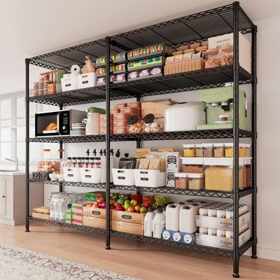 Maximize your space with our super wide 61.2"W x 15.7"D x 72.4"H 5-tier storage rack—transform cluttered areas into organized havens for a neater, stress-free living environment. Made of heavy duty steel wire and thickened shelving which has extra stiffener, this wire shelving unit can easily bear 1500Lbs (300Lbs each layer) to storage large or heavy items. No tools required, the high-quality clips can perfectly match with the support pole's coil. Comes with clear instructions and takes only 10 Cottage Bakery, Rack Shelves, Shelves For Storage, Heavy Duty Shelving, Metal Shelving, Storage Room Organization, Wire Shelving Units, Metal Shelving Units, Wire Shelf