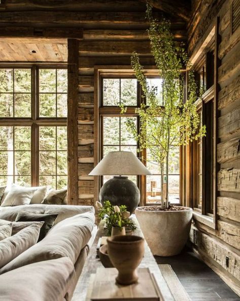 Modern Moody Cabin Design - Kitchen - Rustic Design - Living Room - Interior Design Home - Jake Arnold Log Cabin Kitchens, Rustic Design Style, Modern Log Cabin, Log Cabin Interior, Log Home Interiors, Cabin Living Room, Log Home Decorating, Interior Design Rustic, Rustic Home Design