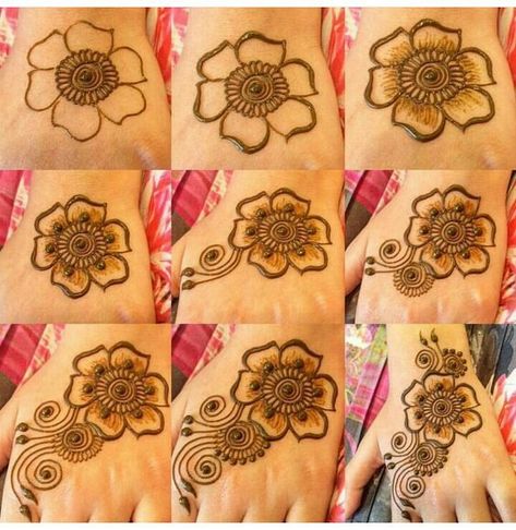 20 Step by Step Mehndi Designs for Beginners | Bling Sparkle Hena Simple, Small Henna Designs, Henna Flower Designs, Cute Henna Designs, Tato Henna, Simple Henna Tattoo, Beginner Henna Designs, Mehndi Design Pictures, Beautiful Henna Designs