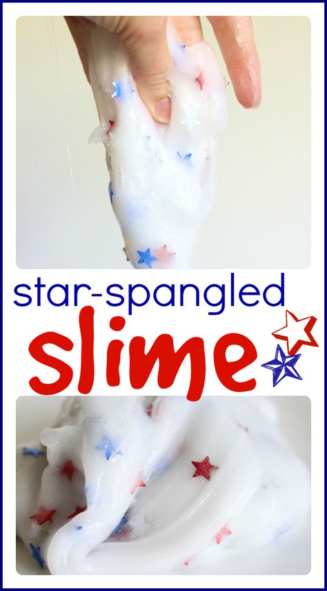 Star-Spangled Slime!  Sensory fun for the 4th of July! Fourth Of July Crafts For Kids, 4th July Crafts, Patriotic Crafts, Patriotic Holidays, July Crafts, Star Spangled, Blue Stars, Camping Crafts, 4th Of July Party