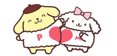 Pompompurin and Macaron Pompompurin And His Gf, Macaroon And Pompompurin, Pompompurin Girlfriend, Pompompurin And Macaroon Matching Pfp, Pompompurin Matching Pfp, Ao Haru Ride, Couple Drawings, Sanrio Characters, Cute Stickers