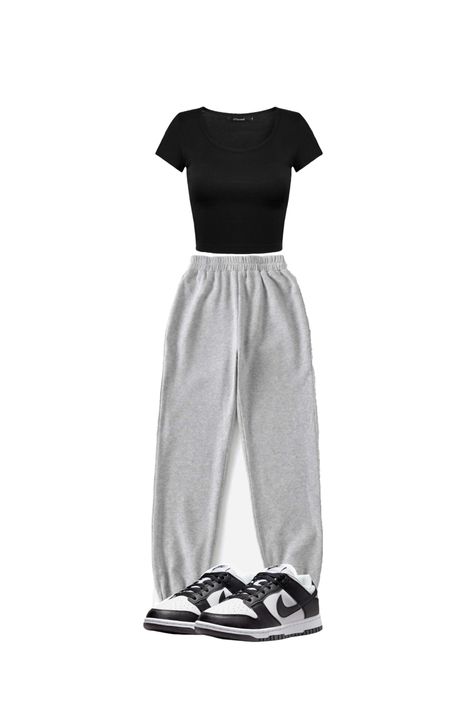 top - skims sweats - pacsun shoes - nike Nike Sweats Outfits Women, Outfits With Nike Sweatpants, Black Nike Sweatpants Outfits, Outfit Ideas Sweatpants, Nike Sweats Outfit, Black Sweatpants Outfit, Sweats Outfits, Casual School Outfit, Cute School Fits