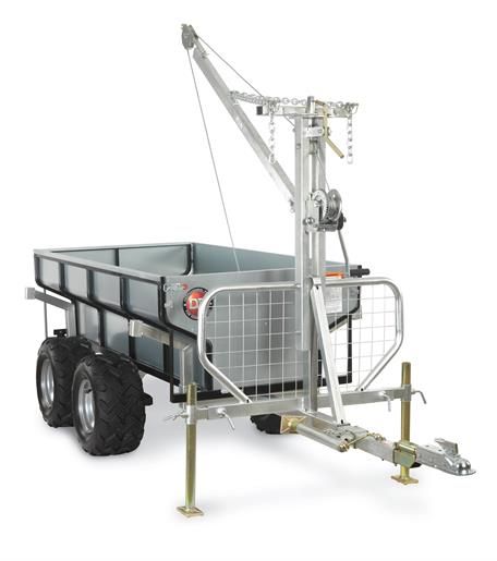 The most versatile work trailer anywhere! Hauls up to 2,000 lbs and is equipped with a Boom-Lift to lift loads up to 440 lbs. Use with your ATV,UTV or garden tractor to take the work out of lifting, dumping, and hauling. Atv Attachments, Work Trailer, Towing Vehicle, Atv Trailers, Trailer Plans, Boom Lift, Off Road Trailer, Tractor Attachments, Dump Trailers