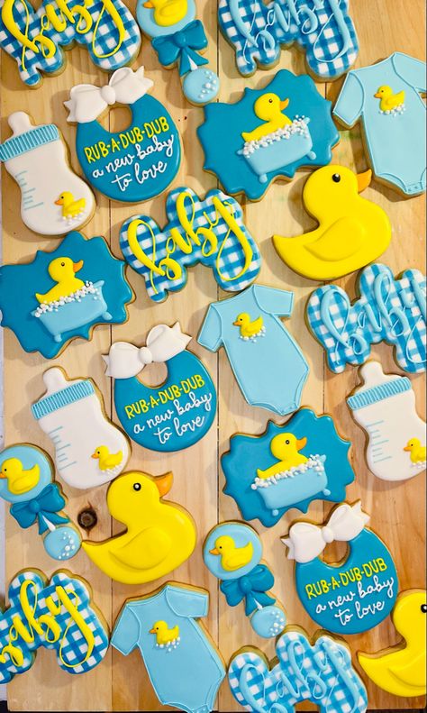 Duck Baby Shower Theme, Duck Cookies, Ducky Baby Showers, Ducky Baby Shower, Rubber Ducky Baby Shower, Baby Shower Duck, Rubber Ducks, Baby Cookies, Cookies Decorated