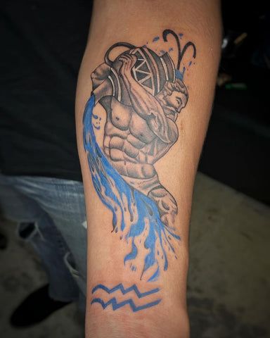 Aquarius Tattoo for Men Aquarius Tattoos Men, Aquarius Tattoo Men Zodiac, Pisces Tattoo Designs Men, Aquarius Tattoo Men, Zodiac Sign Tattoo, Pisces Tattoo Designs, Pisces Tattoo, Aquarius Tattoo, Sign Tattoo