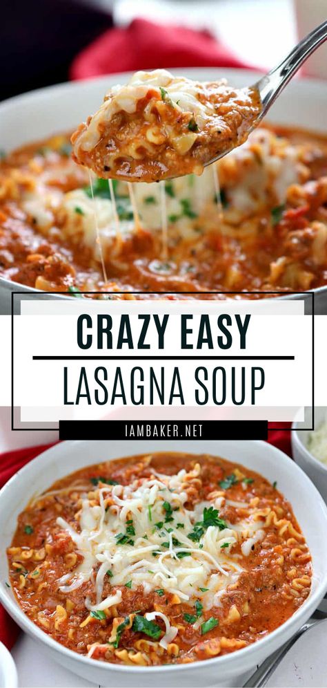 Quick Lasagna Soup, Quick Lasagna, Hearty Winter Recipes, Curly Noodles, Easy Lasagna Soup, Italian Seasonings, Lasagna Soup Recipe, Dinner Meal, Lasagna Soup