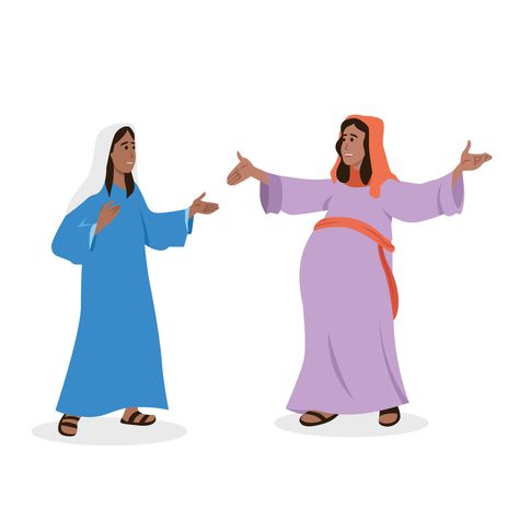 Mary Visits Elizabeth John the Baptist Leaps In Joy. Flat vector illustration isolated on white background 16137861 Vector Art at Vecteezy Mary Visits Elizabeth, Godly Play, Bible Illustrations, Flat Vector Illustration, Sunday School Crafts, John The Baptist, Flat Vector, School Crafts, Virgin Mary