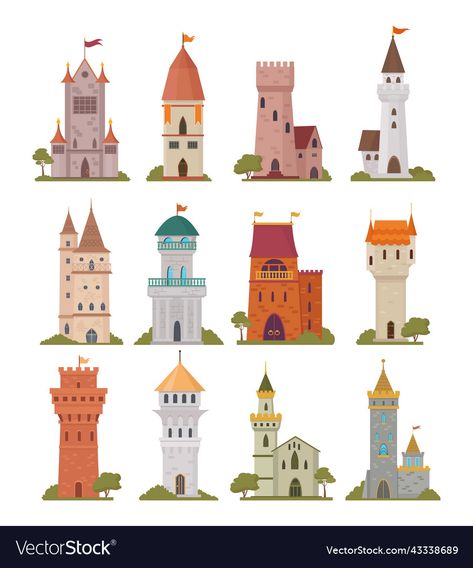 Art Buildings, Castle Tower, Old Style, Vector Illustrations, Cartoon Style, Historic Buildings, Cartoon Styles, Old Fashioned, Art Inspo