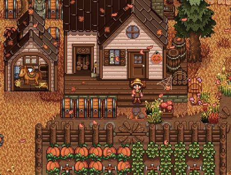 Stardew Valley Painted House, Stardew Valley House Exterior Color, Stardew House Color, Stardew Valley House Color Ideas, Stardew Valley Coop Interior, Stardew Chest Organization, Stardew Valley House Exterior, Stardew Design, Stardew Farm