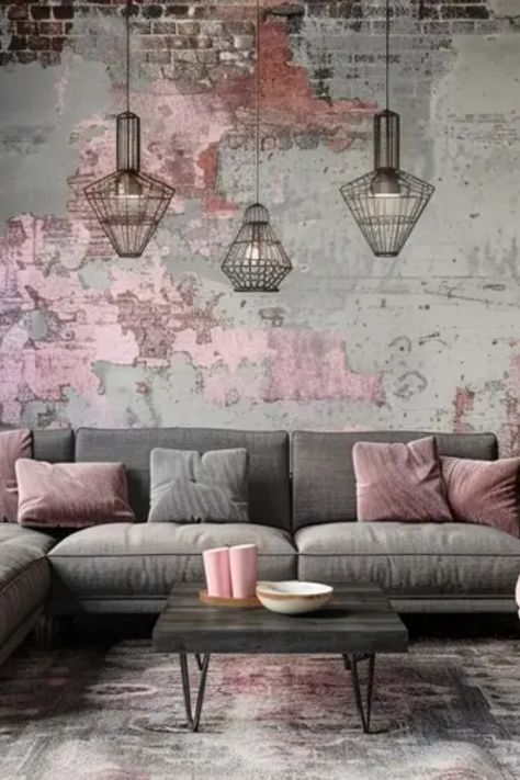 A stunning pink and grey room showcasing modern design styles with a chic urban industrial loft vibe, highlighting trendy decor elements. Pink Grey Room, Pink And Grey Room Ideas, Grey Room Ideas, Pink Interior Design, Apartment Ideas Living Room, Living Room Makeovers, Pink And Grey Room, Chic Bedrooms, Cozy Bedrooms