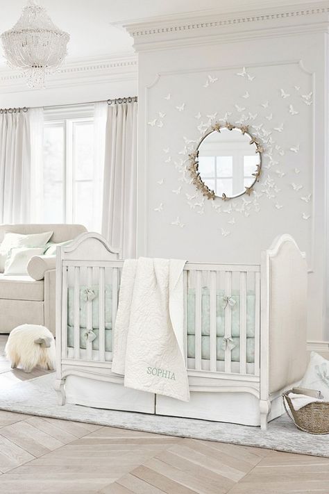 Monique Lhuillier Pottery Barn Kids, Pottery Barn Kids Nursery, Pottery Barn Nursery, Pottery Barn Baby, Elegant Nursery, White Crib, Girl Nursery Room, Nursery Room Design, Nursery Baby Room